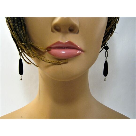 Set of Handcrafted Long Drop vintage Beaded Gemstone Accent Dangle Earrings 2in - Picture 7 of 10
